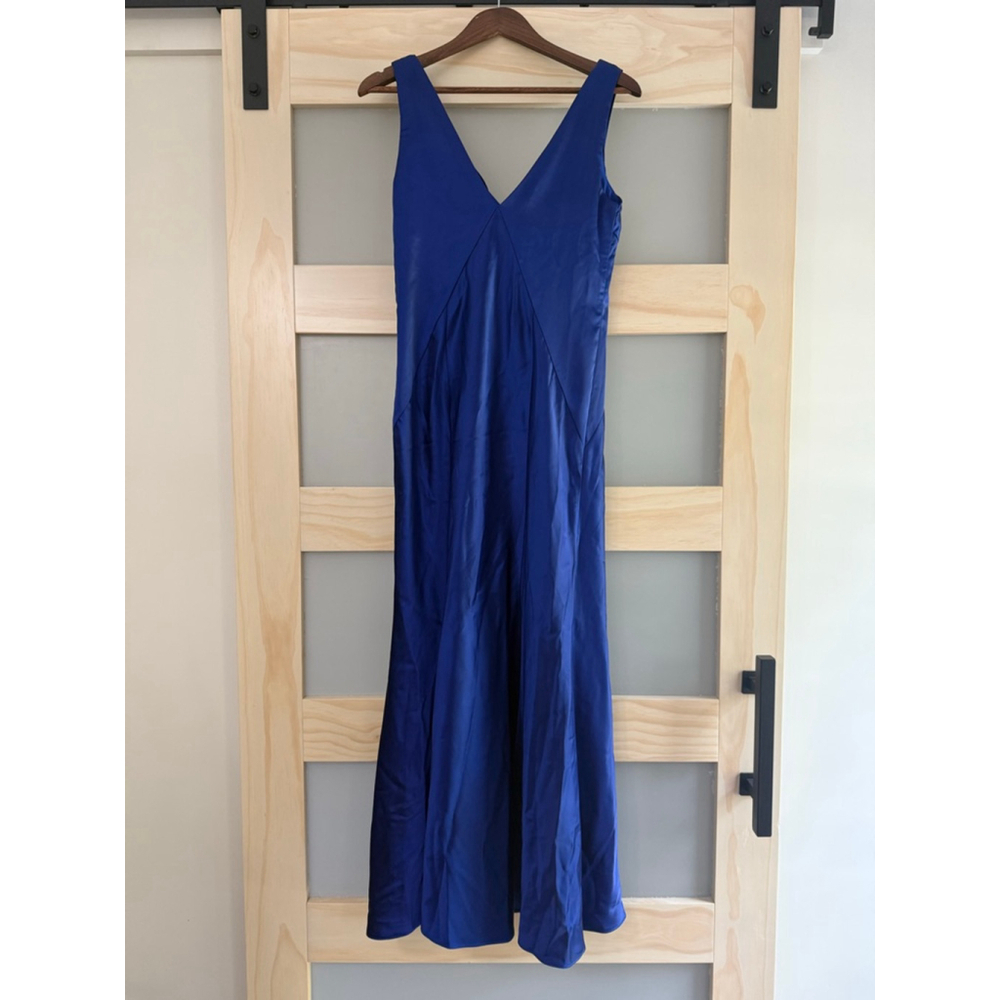 Vince Camuto Blue Satin Evening Gown Size 8 | Formal Maxi Dress Cocktail Wedding - Picture 4 of 5